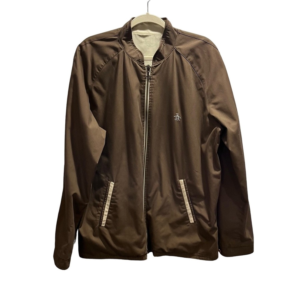 An Original Penguin Men Munsing wear Vintage Reversible Khaki Brown Jacket Sz XL